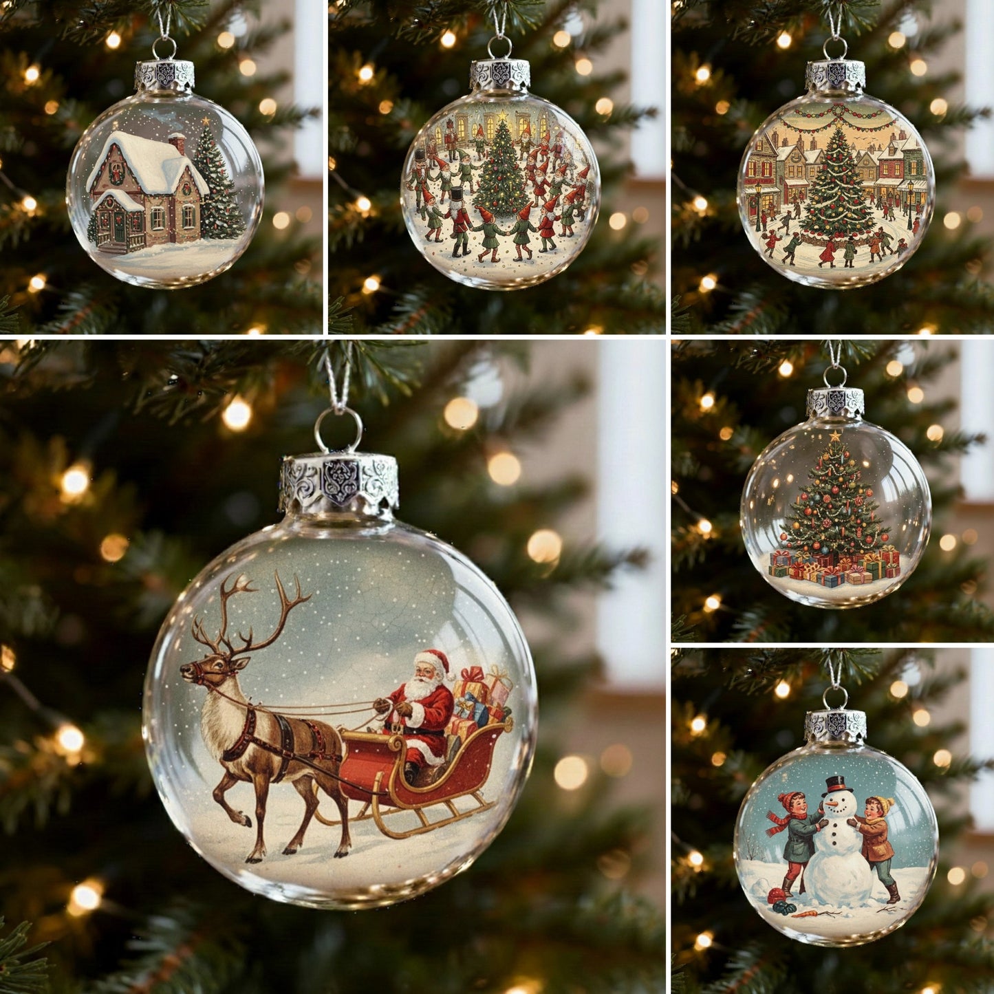 Vintage Christmas Scene Bulb Ornaments