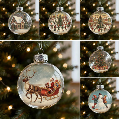 Vintage Christmas Scene Bulb Ornaments